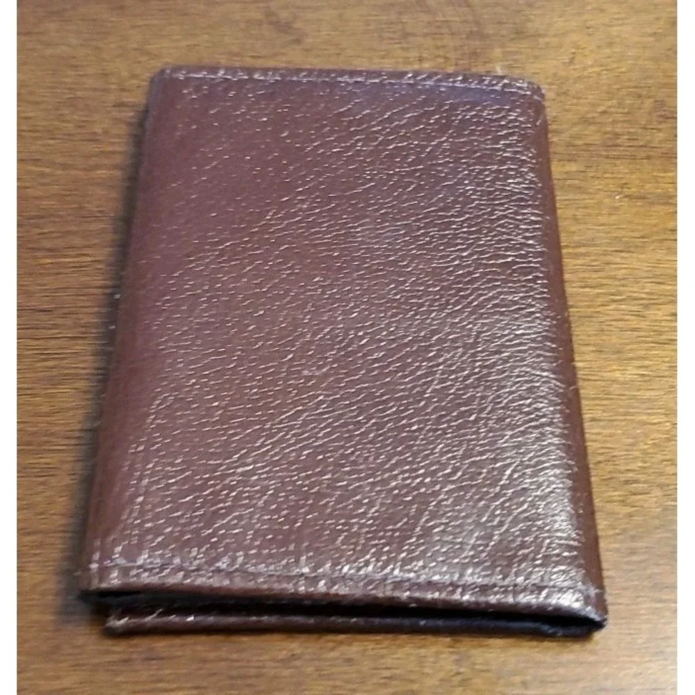 Fran Stef Top Grain Leather Wallet Tri-Fold Dark‎ Brown Thin Mens Wallet